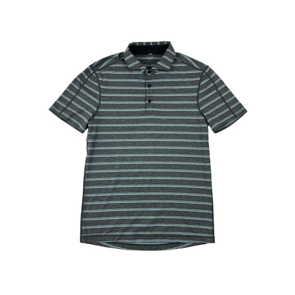 Lululemon Evolution Polo Shirt Mens Size Medium M Gray Striped Short Sleeve Golf - Picture 1 of 6